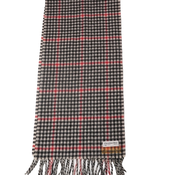 Christian Dior Winter Scarf Gray Check Fringe Wool Vintage Fashion Designer Wool - Picture 6 of 6